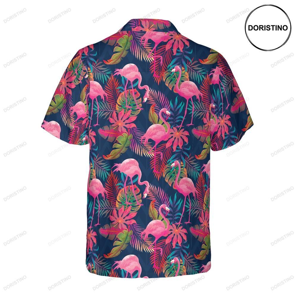 Flamingo With Palm Leaves Awesome Hawaiian Shirt