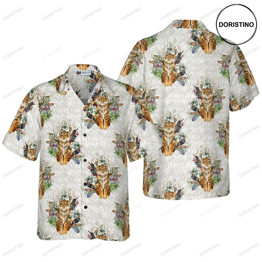 Floral Boho Tiger For Men Hawaiian Shirt