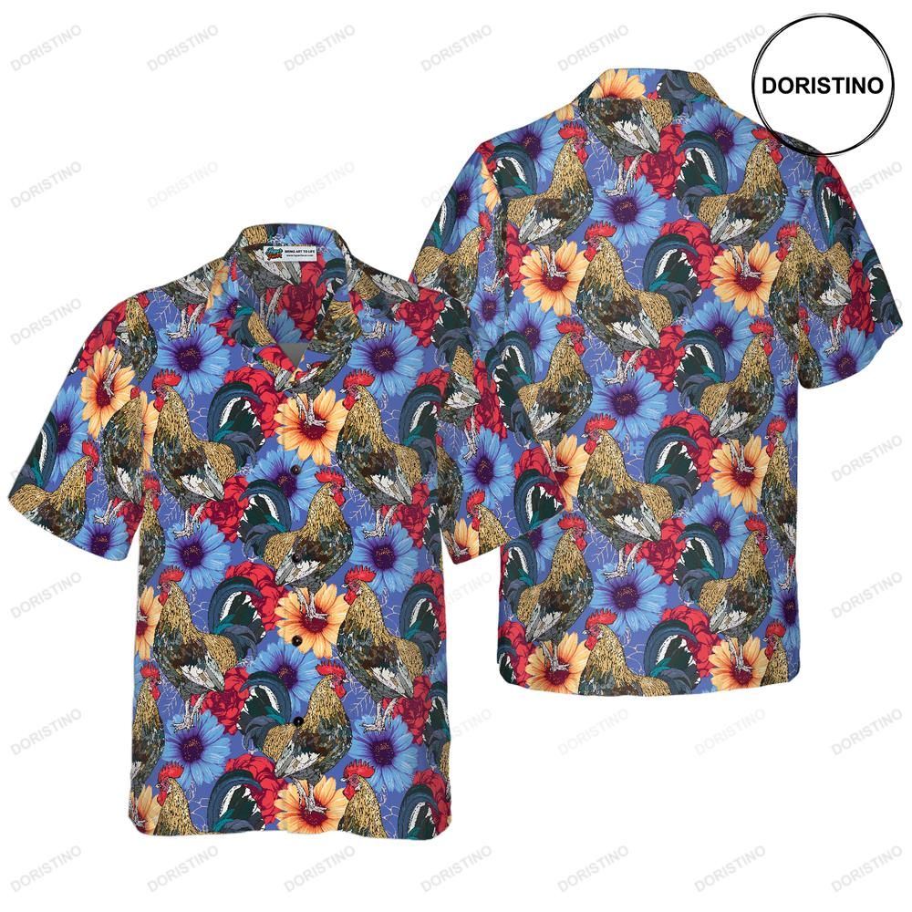 Floral Rooster Chicken Hawaiian Shirt