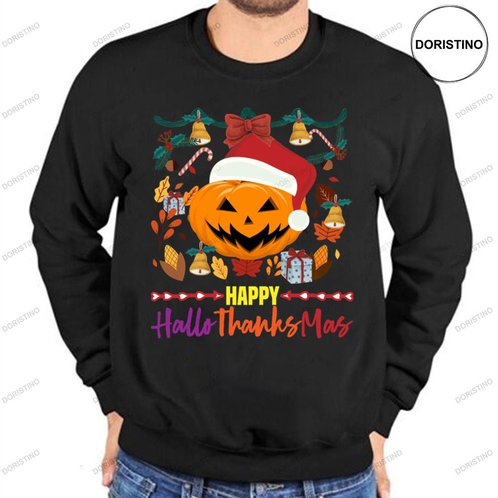 Design Pumpkin Santa Hat Happy Hallothanksmas Shirts