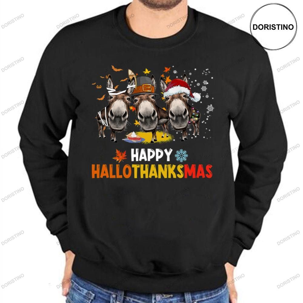 Donkey Happy Hallothanksmas Halloween Thanksgiving Christmas Shirts