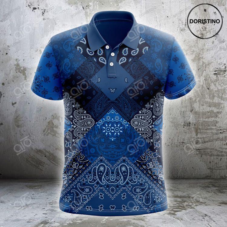 Blue Diagonal Paisley Bandana Fabric Patchwork Polo Shirt Doristino Polo Shirt|Doristino Awesome Polo Shirt|Doristino Limited Edition Polo Shirt}