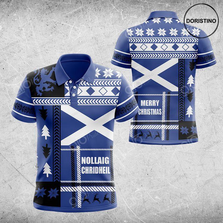 Blue Scotland Lion Merry Christmas Polo Shirt Doristino Polo Shirt|Doristino Awesome Polo Shirt|Doristino Limited Edition Polo Shirt}