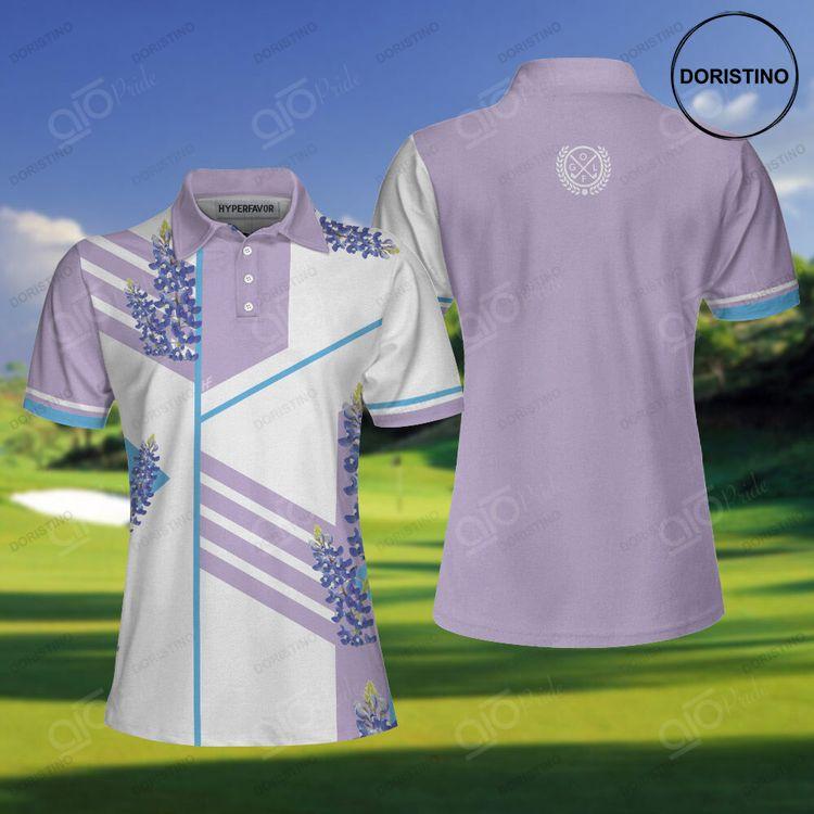 Bluebonnet With Purple Stripe Golf Short Sleeve Women Polo Shirt White And Purple Texas Golf Shirt For Ladies Doristino Polo Shirt|Doristino Awesome Polo Shirt|Doristino Limited Edition Polo Shirt}