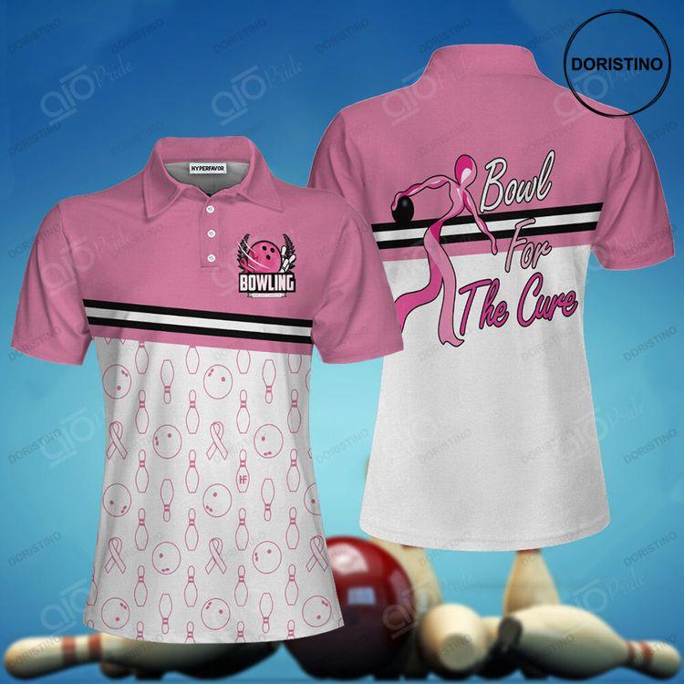 Bowl For The Cure Short Sleeve Women Polo Shirt Breast Cancer Awareness Polo Shirt For Ladies Pink Ribbon Shirt Doristino Polo Shirt|Doristino Awesome Polo Shirt|Doristino Limited Edition Polo Shirt}