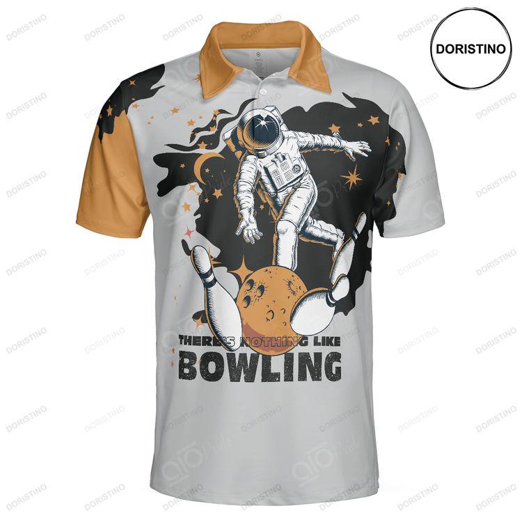 Bowling Astronaut In Space Short Sleeve Polo Shirt White And Gold Bowling Shirt For Men Doristino Polo Shirt|Doristino Awesome Polo Shirt|Doristino Limited Edition Polo Shirt}