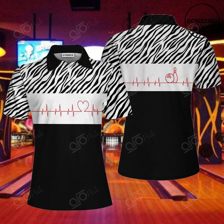 Bowling Heartbeat Zebra Pattern Short Sleeve Women Polo Shirt Bowling Shirt For Ladies Doristino Polo Shirt|Doristino Awesome Polo Shirt|Doristino Limited Edition Polo Shirt}