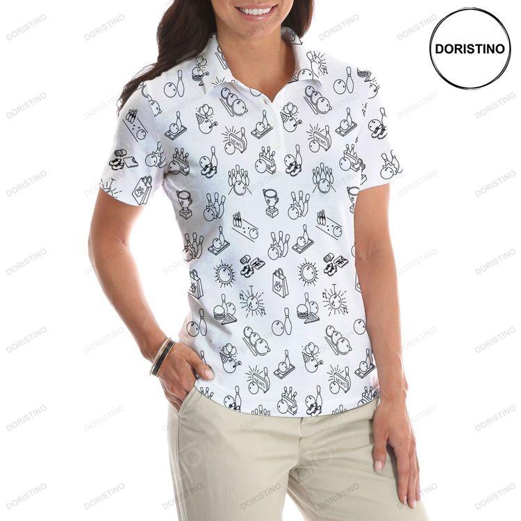 Bowling Icon Pattern Short Sleeve Women Polo Shirt Cool Bowling Polo Shirt For Female Bowlers Best Bowling Gift Idea Doristino Polo Shirt|Doristino Awesome Polo Shirt|Doristino Limited Edition Polo Shirt}