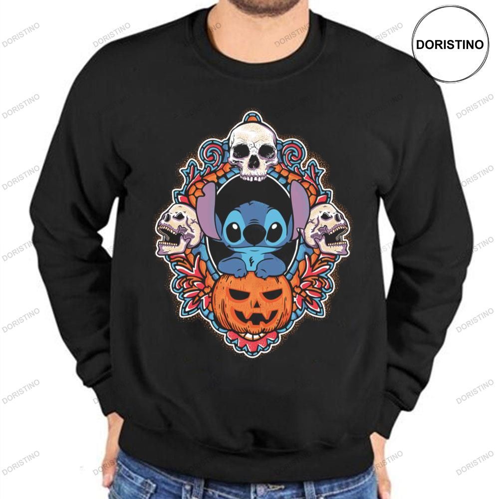 Stitch Happy Scary Halloween Cartoon Vintage Pumpkin Skulls Style