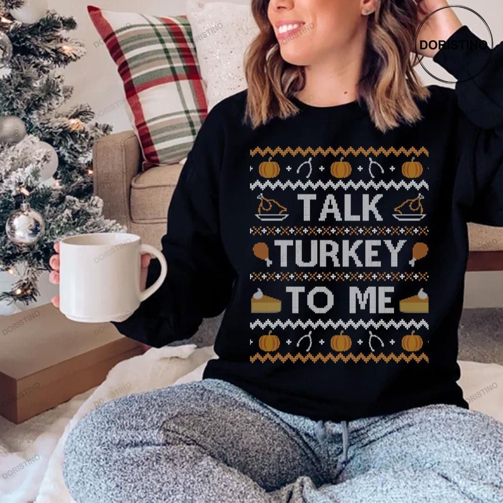 Talk Turkey To Me Thanksgiving Knit Pattern Shirt