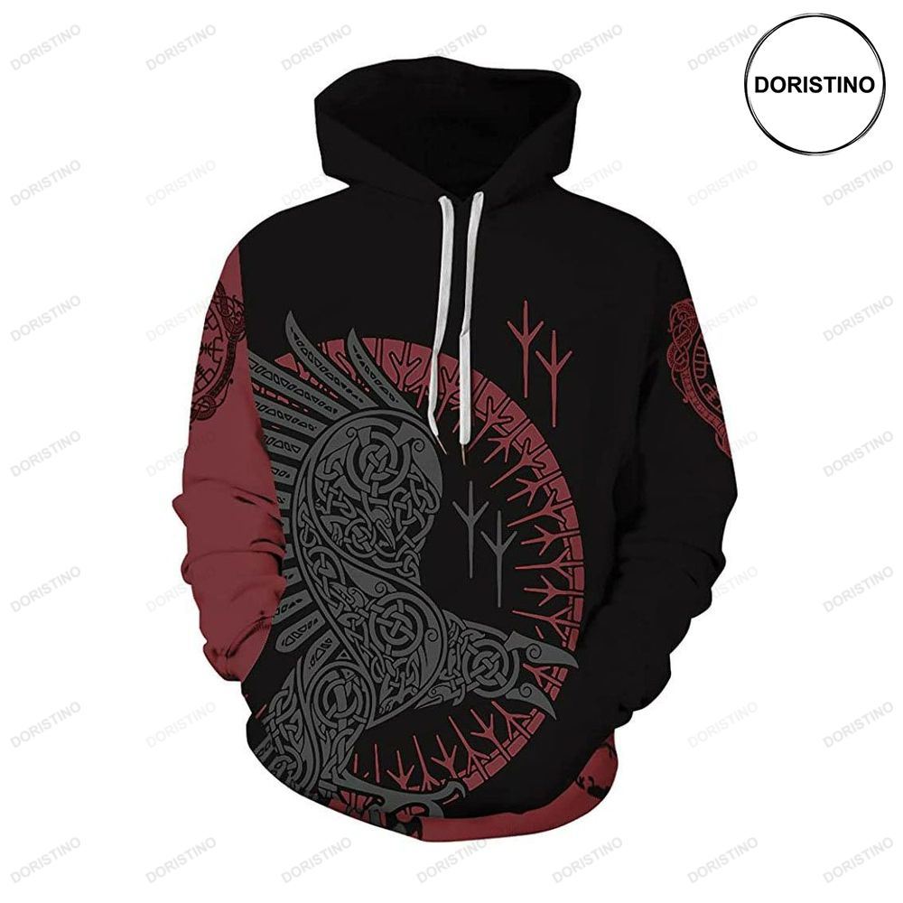 Mens Red Viking Raven Limited Edition 3d Hoodie