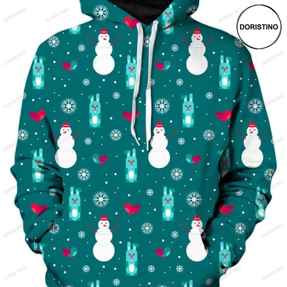 Merry Christmas Snowman Pattern All Over Print Hoodie