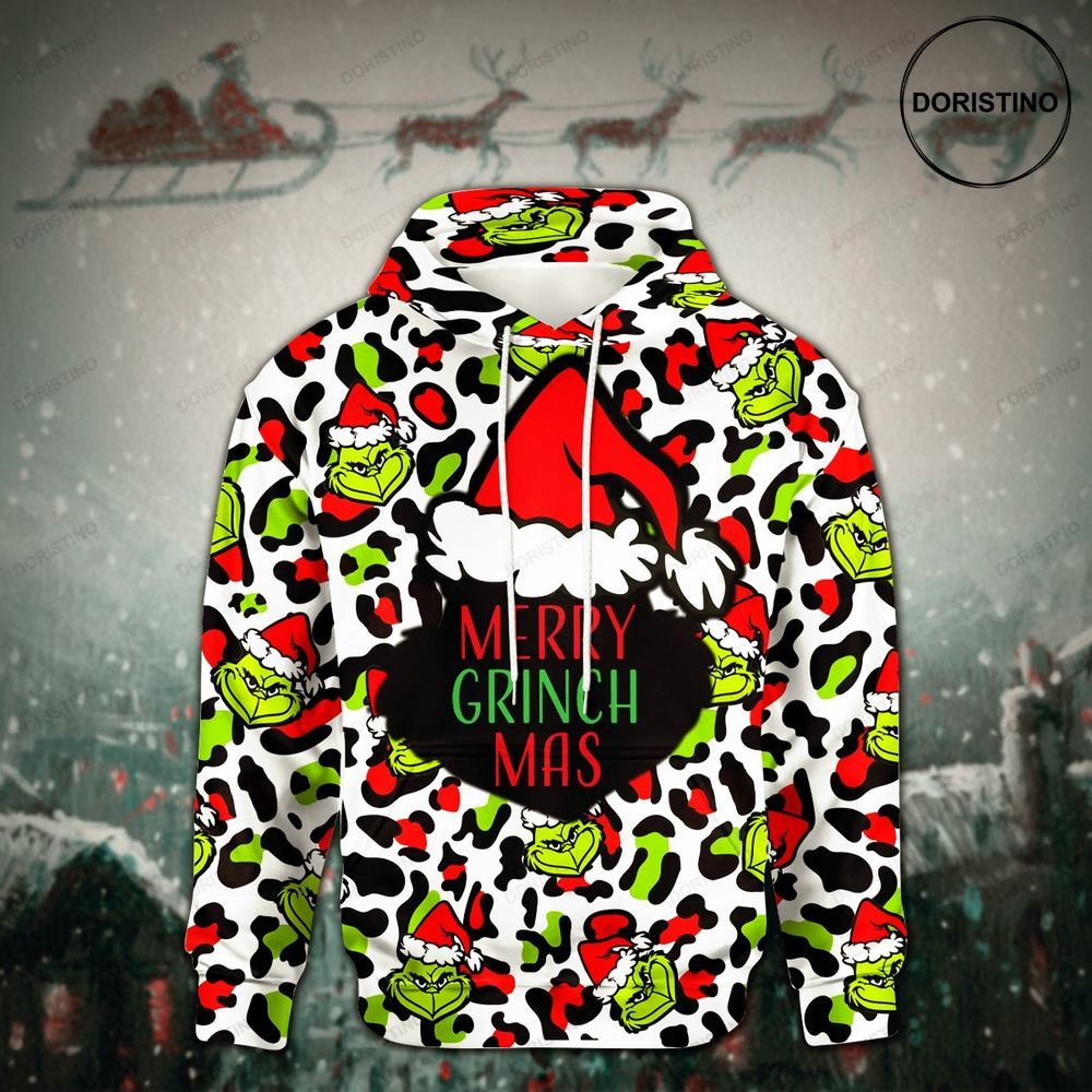 Merry Grinchmas Grinch Christmas Leopard Pattern Awesome 3D Hoodie