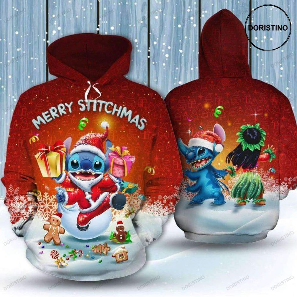 Merry Stichmas Cute Stitch Santa Art All Over Print Hoodie