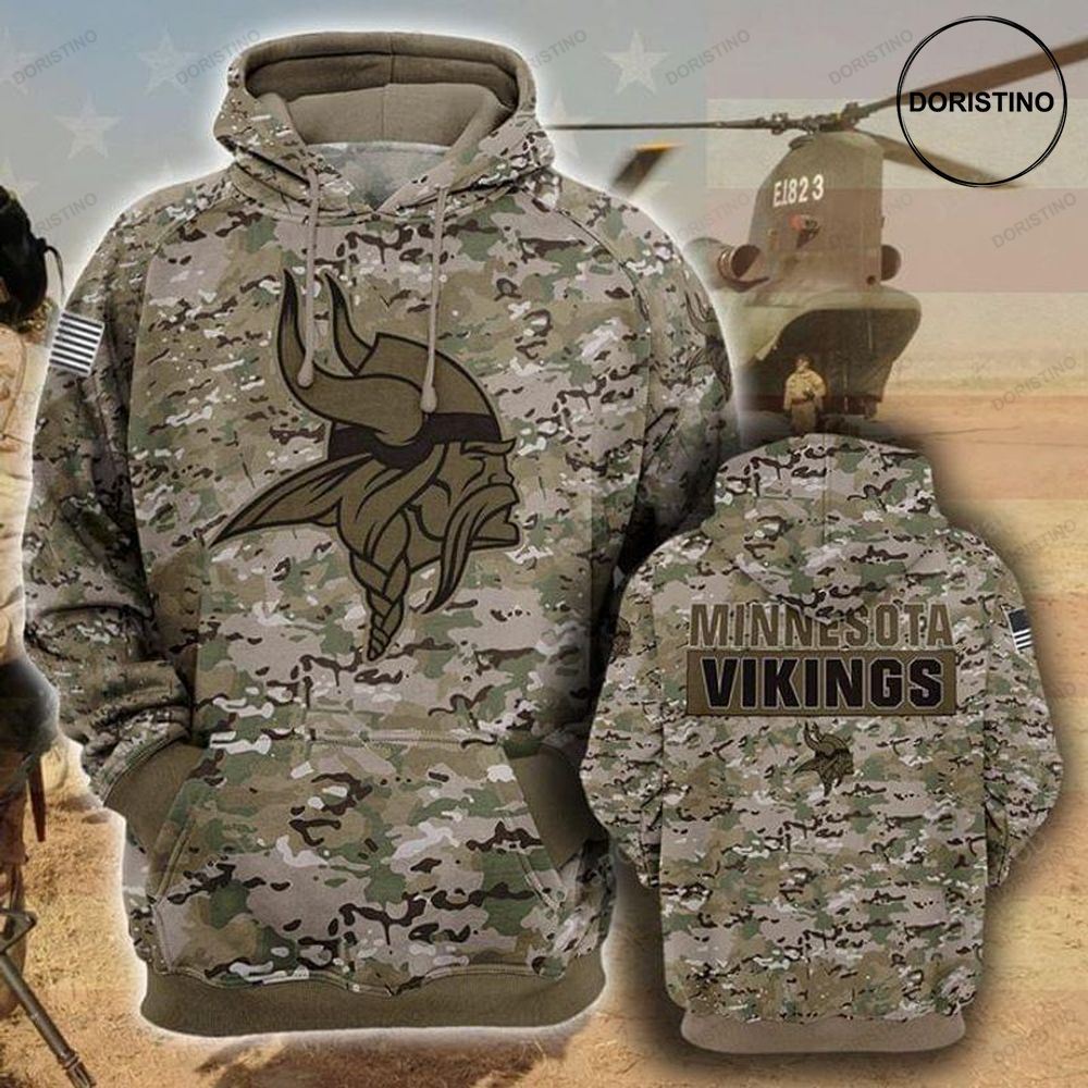 Minnesota Vikings Camouflage Veteran Cotton All Over Print Hoodie