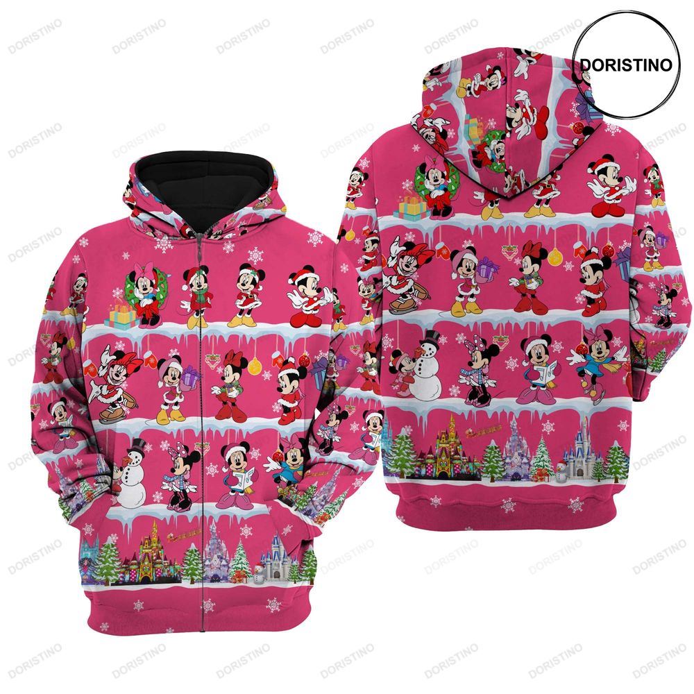 Minnie Mouse Pink Christmas Sweat Fleece Stylist Cartoon Graphic Outfitsclothing Men Women Kids Toddlers Awesome 3D Hoodie