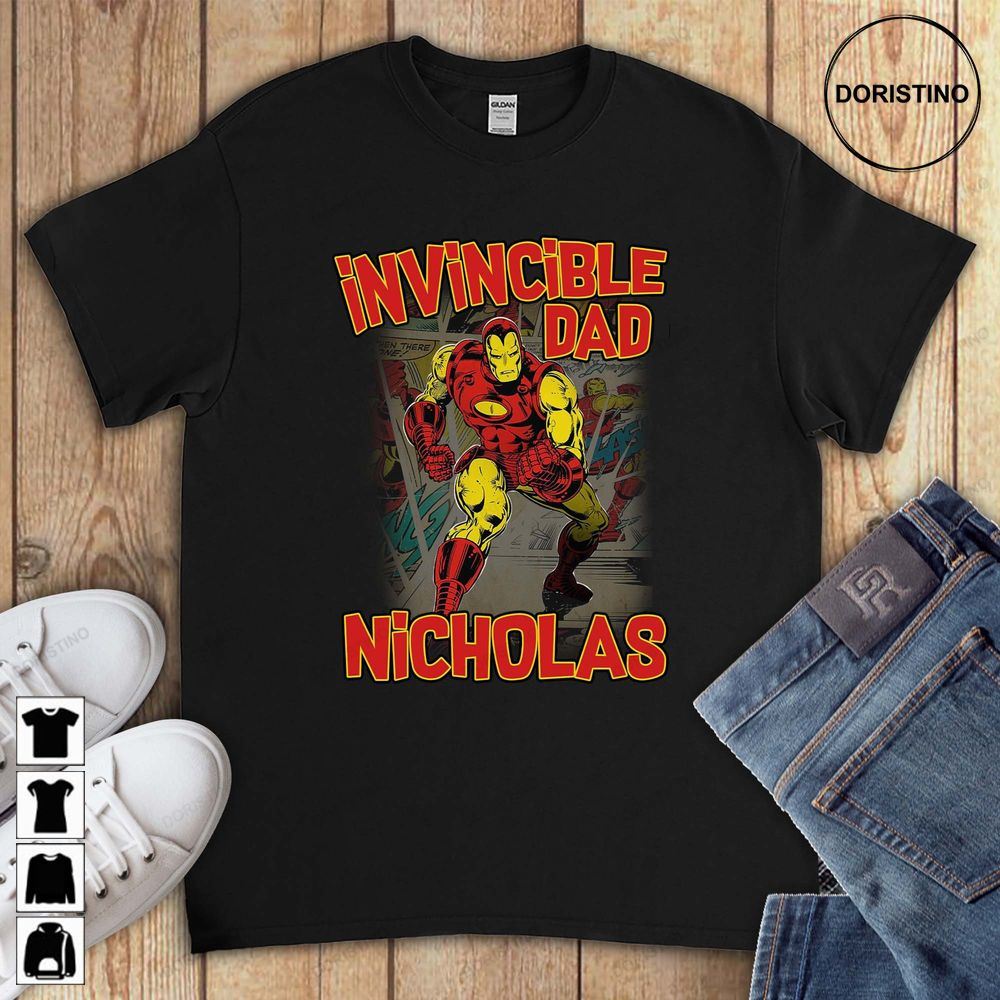 Invincible Dad Marvel Iron Man Custom Name Father's Day Gift Vintage Comic Unisex For Men Women Awesome Shirts