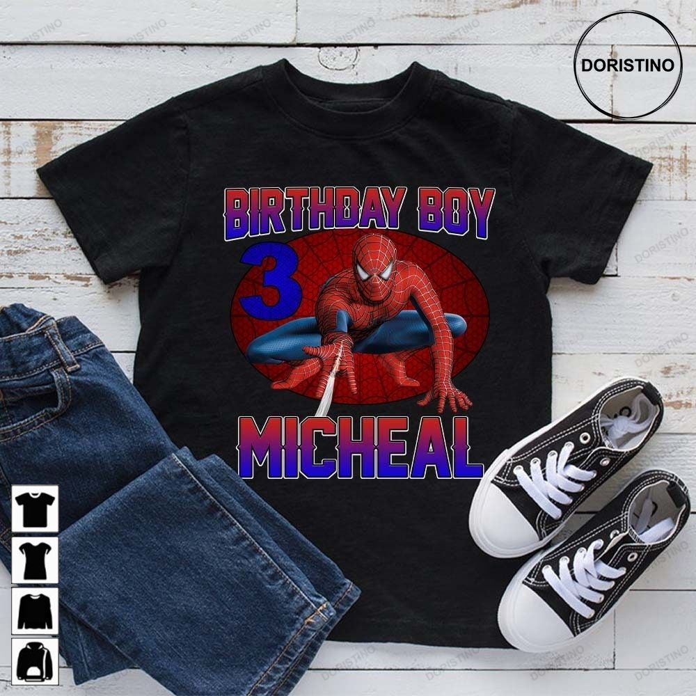 Spider-man Superhero Personalized Name Birthday For Boy Girl Birthday Gift For Son Daughter Custom Name Awesome Shirts