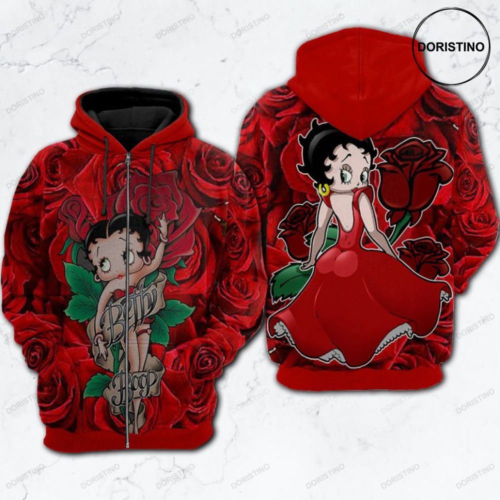 Betty Boop Gift Betty Boop With Roses Fleece Jacket All Over Print Hoodie