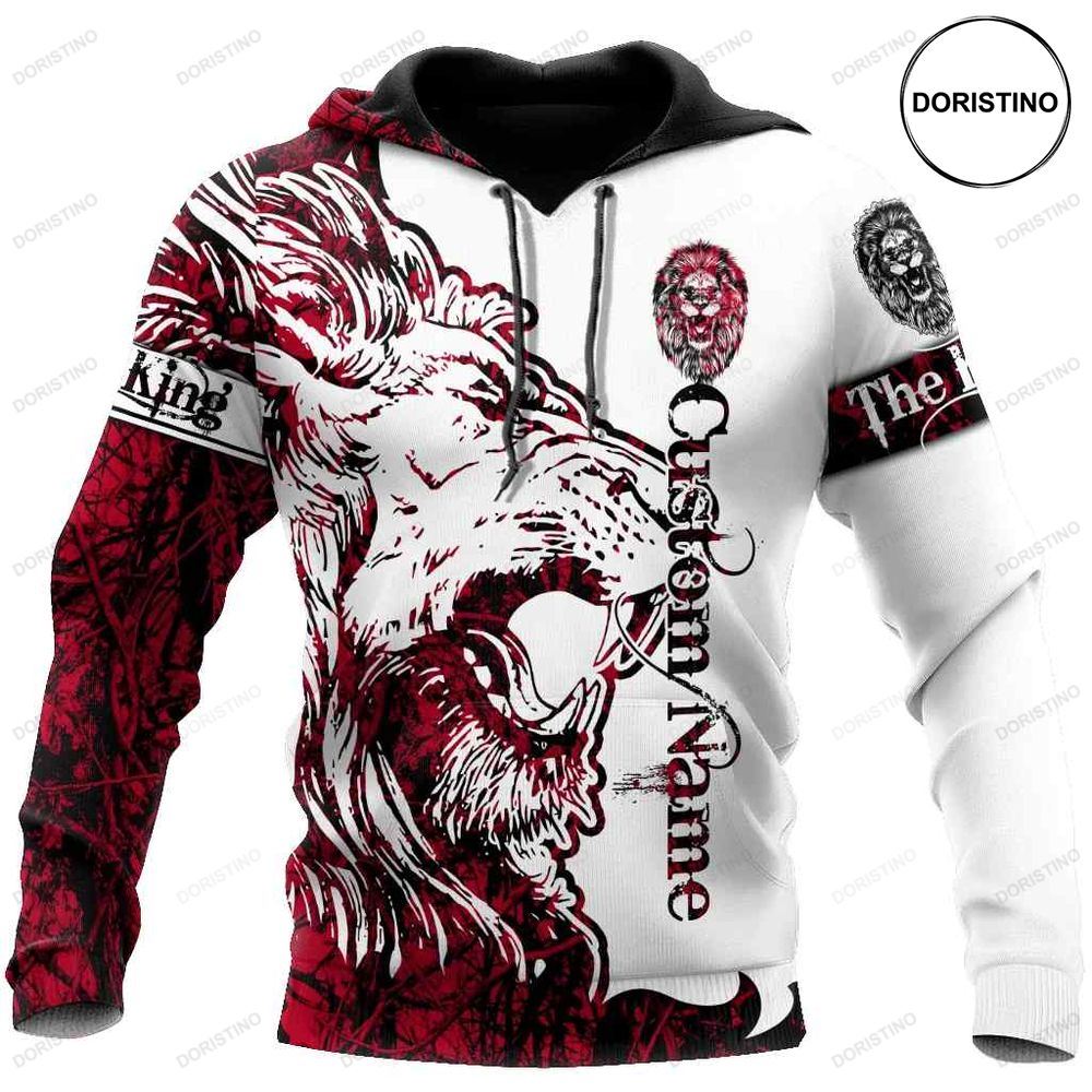 Custom Name The Red Alpha King Lion Tattoo All Over Print Hoodie