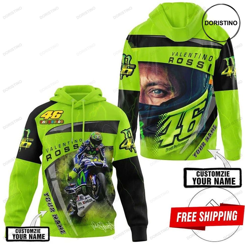 Customize Name Valentino Rossi 46 Moto Gp Racing Awesome 3D Hoodie