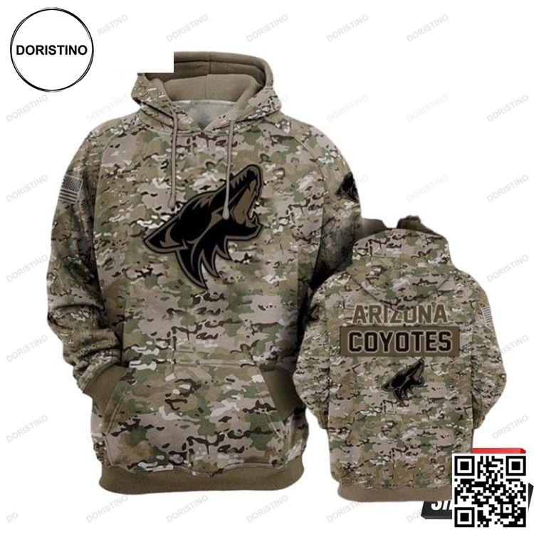 Arizona Coyotes Camouflage Veteran Awesome 3D Hoodie