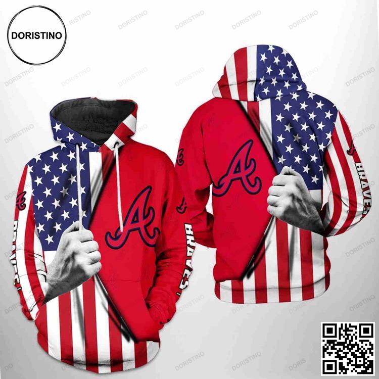 Atlanta Braves Mlb Us Flag Zipper Awesome 3D Hoodie