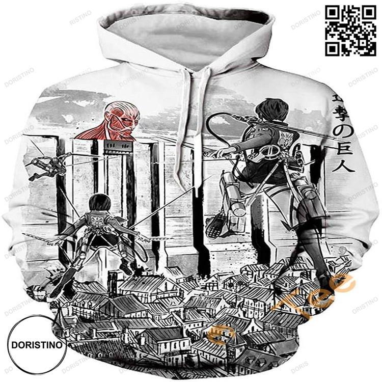 Attack On Titan Print Pullover With Front Pocket Sku44 Awesome 3D Hoodie