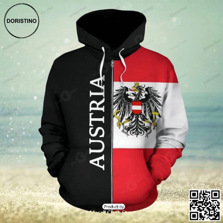 Austria Coat Of Arms Flag Half Style Zip Up Awesome 3D Hoodie