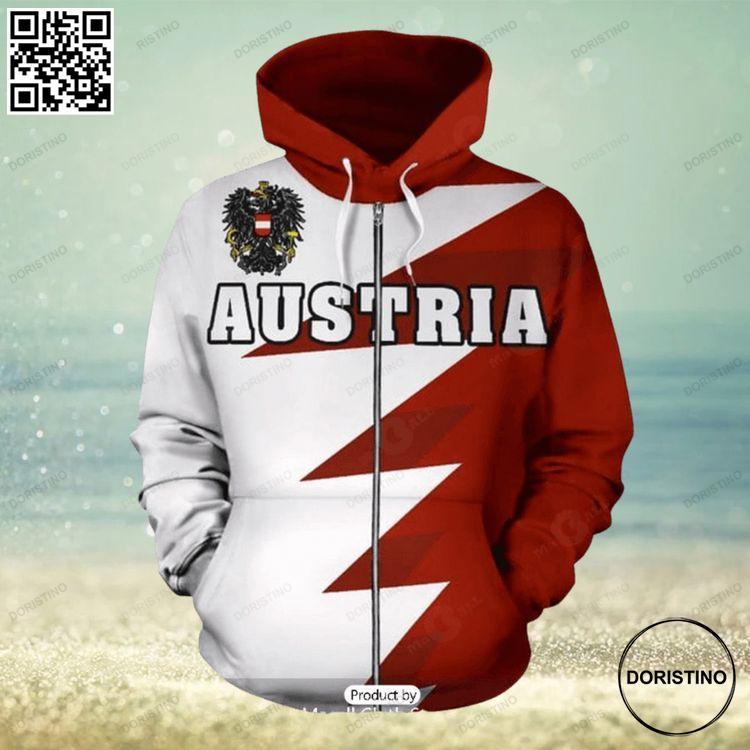 Austria Flag Tooth Style Zip Up Limited Edition 3D Hoodie