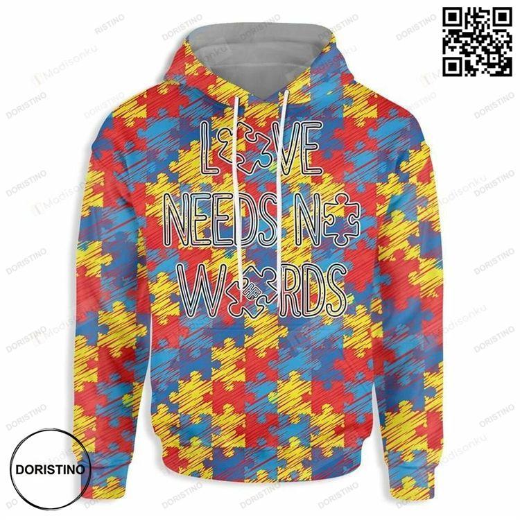Autism Love Needs No Words For Unisex 3d Awesome 3D Hoodie