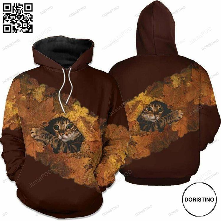 Autumn Maple Leaf Cat 3d All Print All Over Print Hoodie