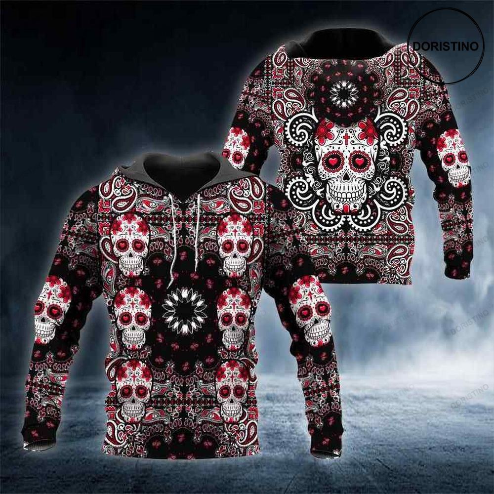 Head Pattern Color Red Skull Limited Edition 3d Hoodie
