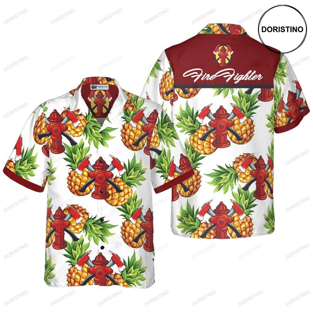 Pineapple Seamless Pattern Firefighter Cross Axes Tropical Firefighter For Men Limited Edition Hawaiian Shirt