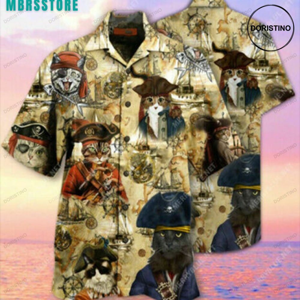 Pirate Cat Short Sleeve Button Funny Summer Cat For Him Awesome Hawaiian Shirt