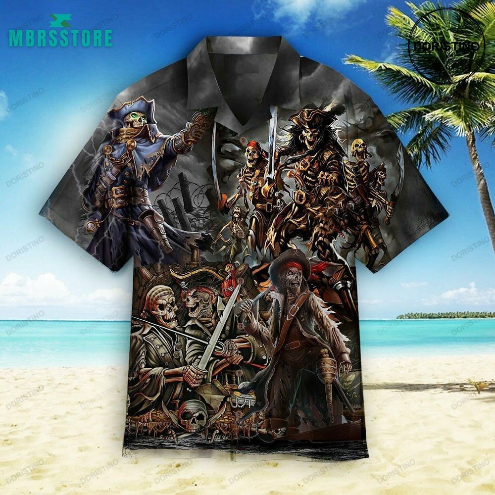 Pirate Skull Aloha Vintage Beach Pirates Button Down Awesome Hawaiian Shirt