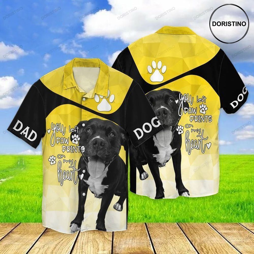 Pit Bull Dog You Left Paw Prints On My Heart Awesome Hawaiian Shirt