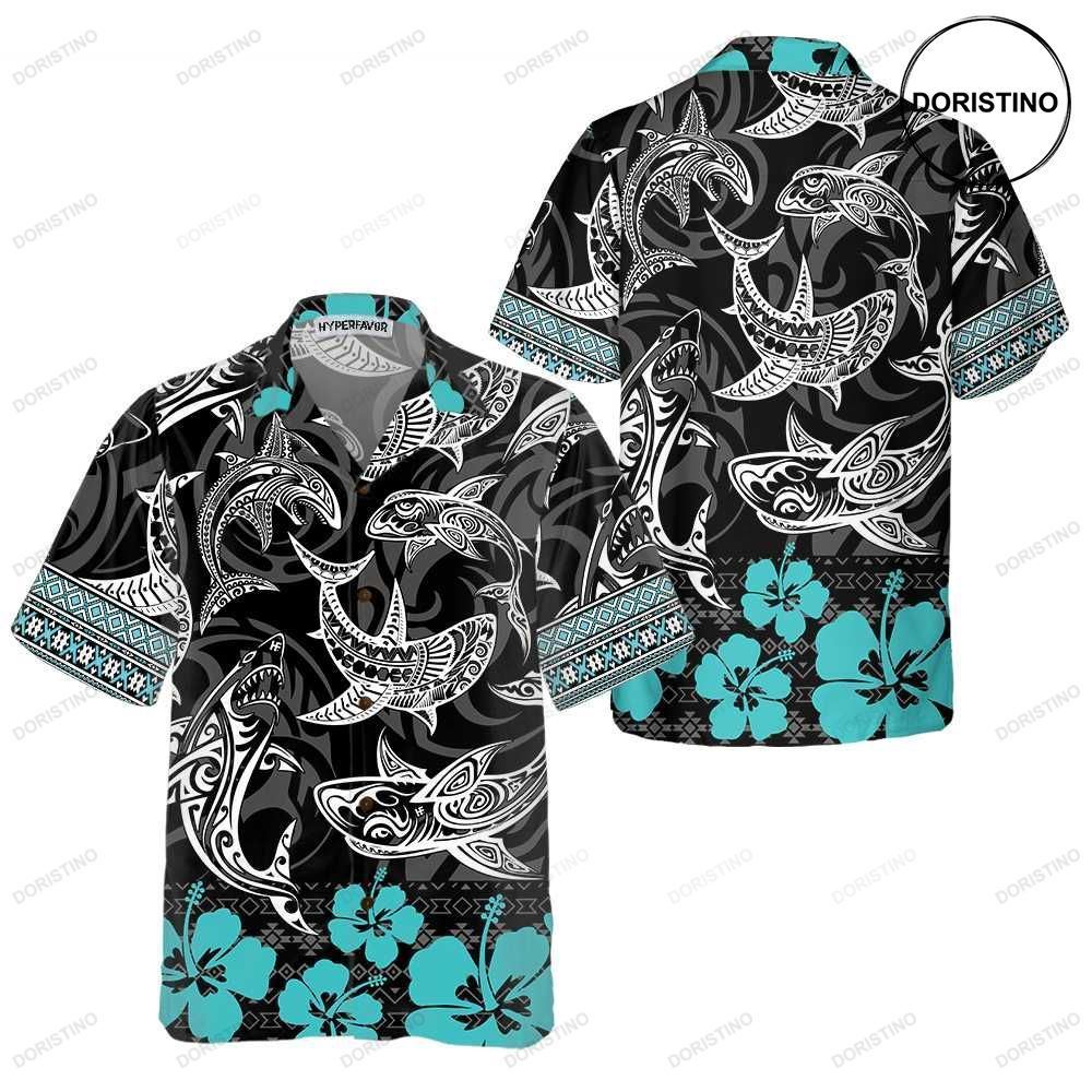 Polynesian Shark Shark Button Up For Adults Shark Prin Awesome Hawaiian Shirt