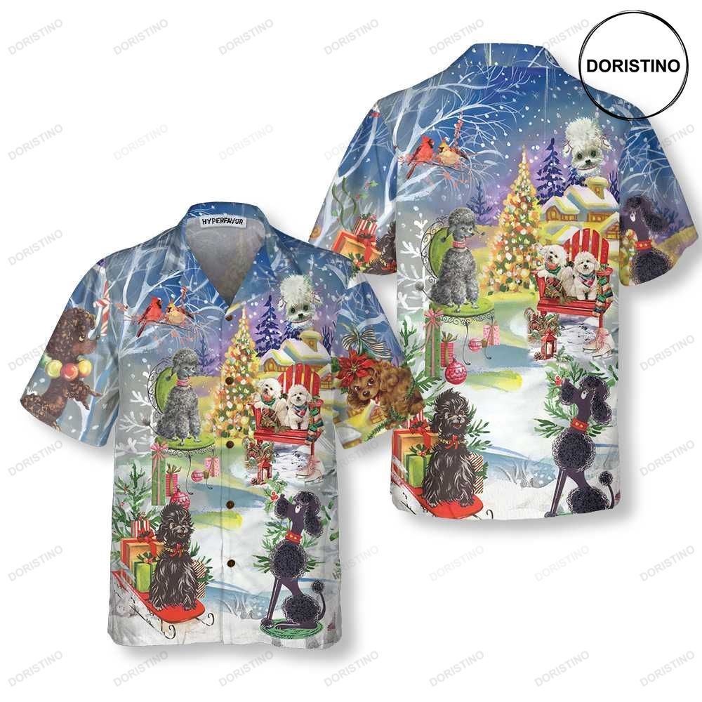 Poodle Through The Snow Funny Christmas For Men Women Best Christmas Gift Awesome Hawaiian Shirt