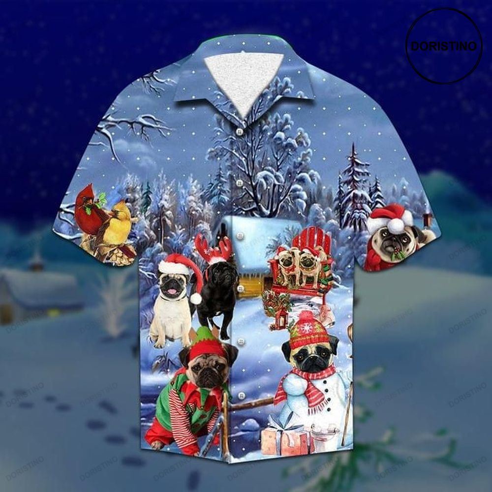 Pug Dog Merry Christmas Print Hawaiian Shirt