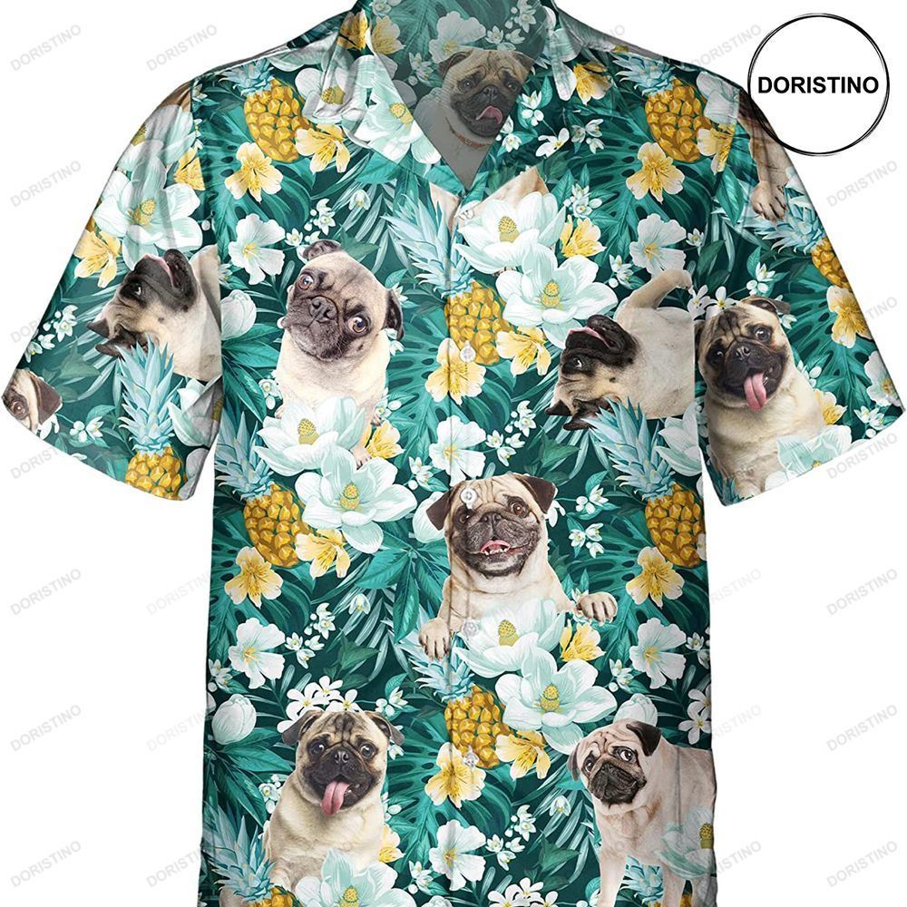 Pug Dog Pineapple Flower Dogowners Limited Edition Hawaiian Shirt