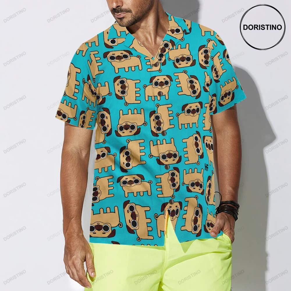 Pug Dog Seamless Pattern For Men Hawaiian Shirt
