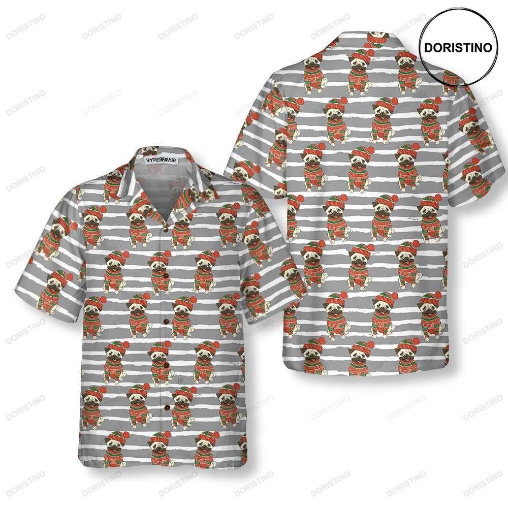 Pug In And Winter Hat Funny Pug Christmas Limited Edition Hawaiian Shirt