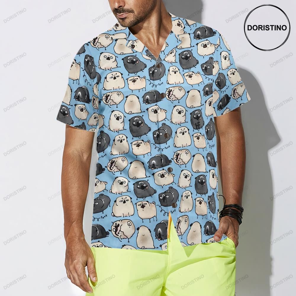 Pug Poses Blue For Men Hawaiian Shirt
