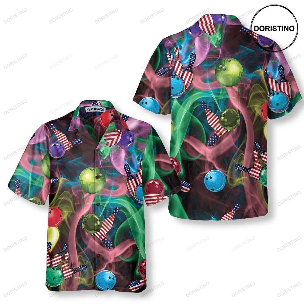 Rainbow Smoke And American Flag Bowling Best Bowling For Men And Women Awesome Hawaiian Shirt