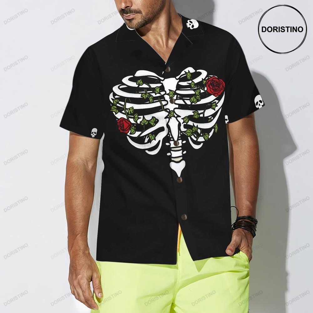 Rib Cage Heart With Rose Goth Hawaiian Shirt