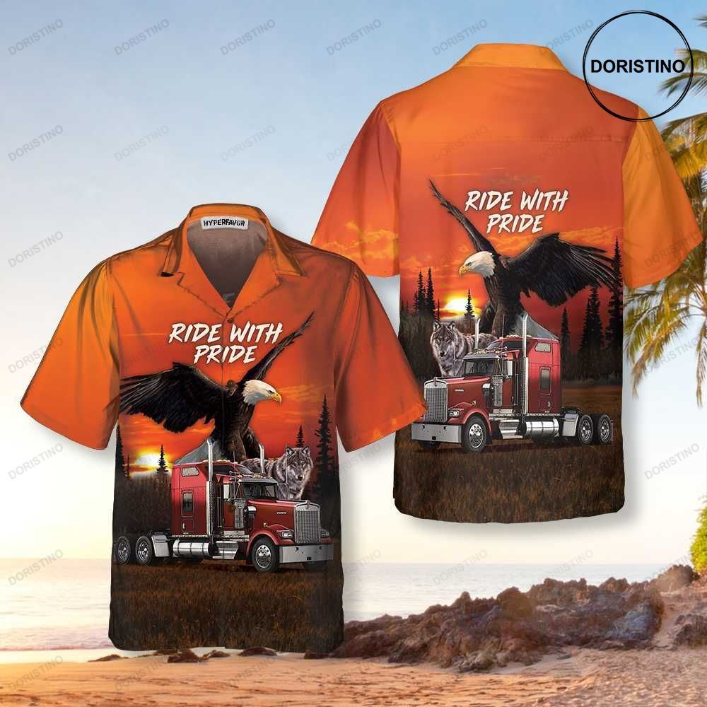 Ride With Pride Trucker Eagle And Wolf Trucker Best Gift For Trucker Riders Limited Edition Hawaiian Shirt