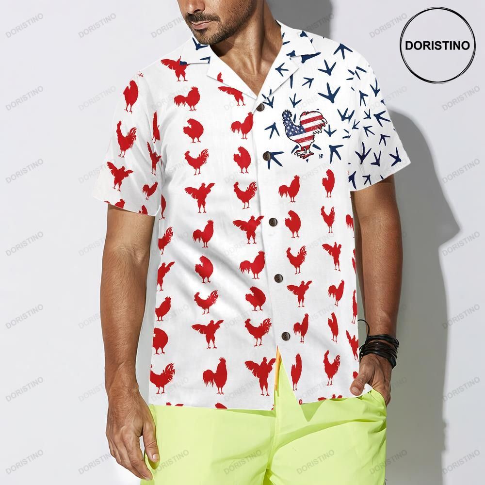 Rooster American Flag Awesome Hawaiian Shirt