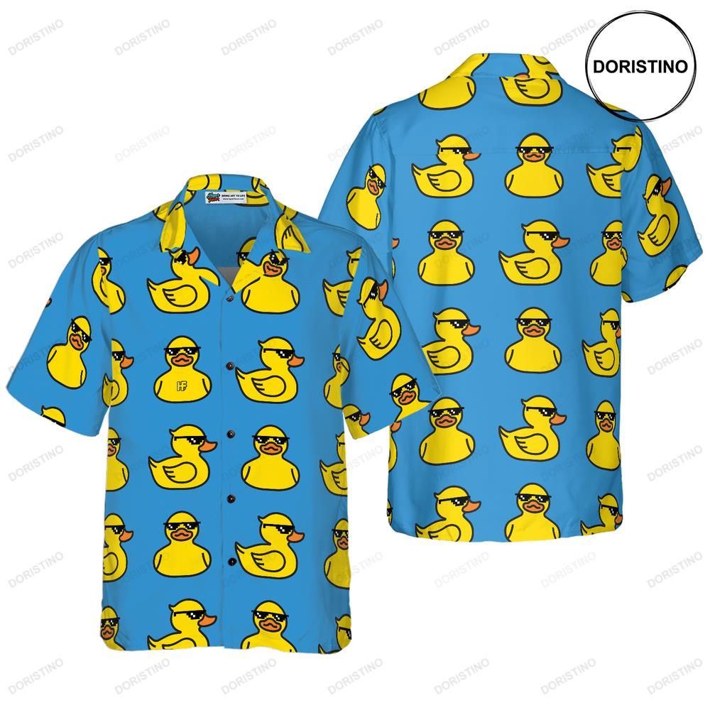 Rubber Yellow Duck Blue Water Toy Duck With Sunglasses Hawaiian Shirt