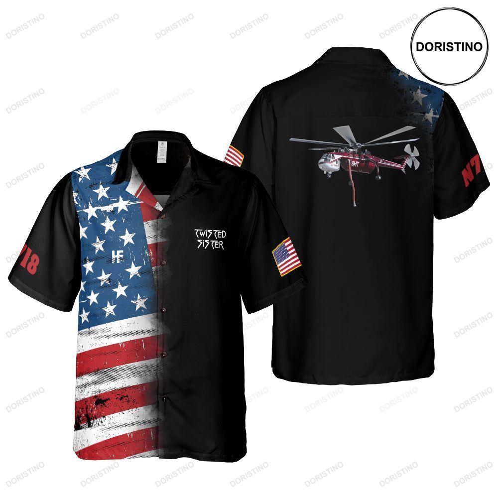 S-64 Skycrane Withe American Flag Awesome Hawaiian Shirt